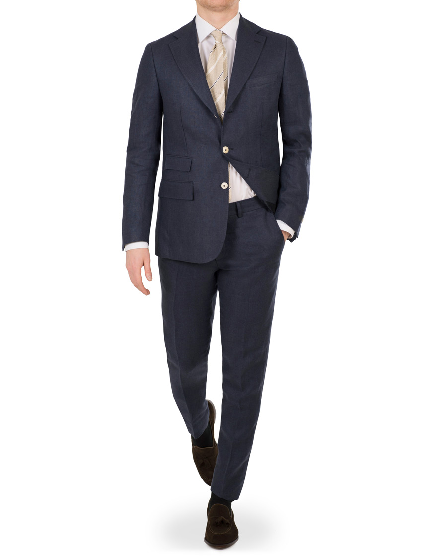 Herre | Dressjakker | Morris Heritage | John Linen Herringbone Blazer Navy