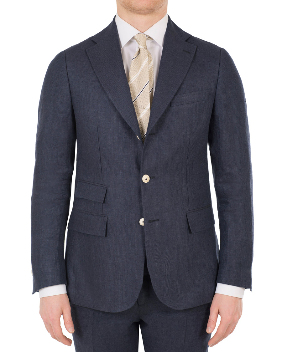 Herre | Dressjakker | Morris Heritage | John Linen Herringbone Blazer Navy