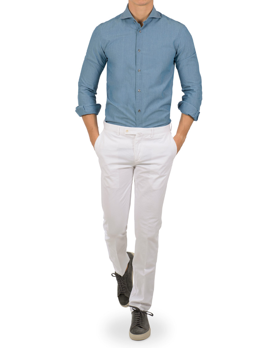 Herre | Skjorter | Morris Heritage | Bond Button Down Chambray Shirt Light Washed