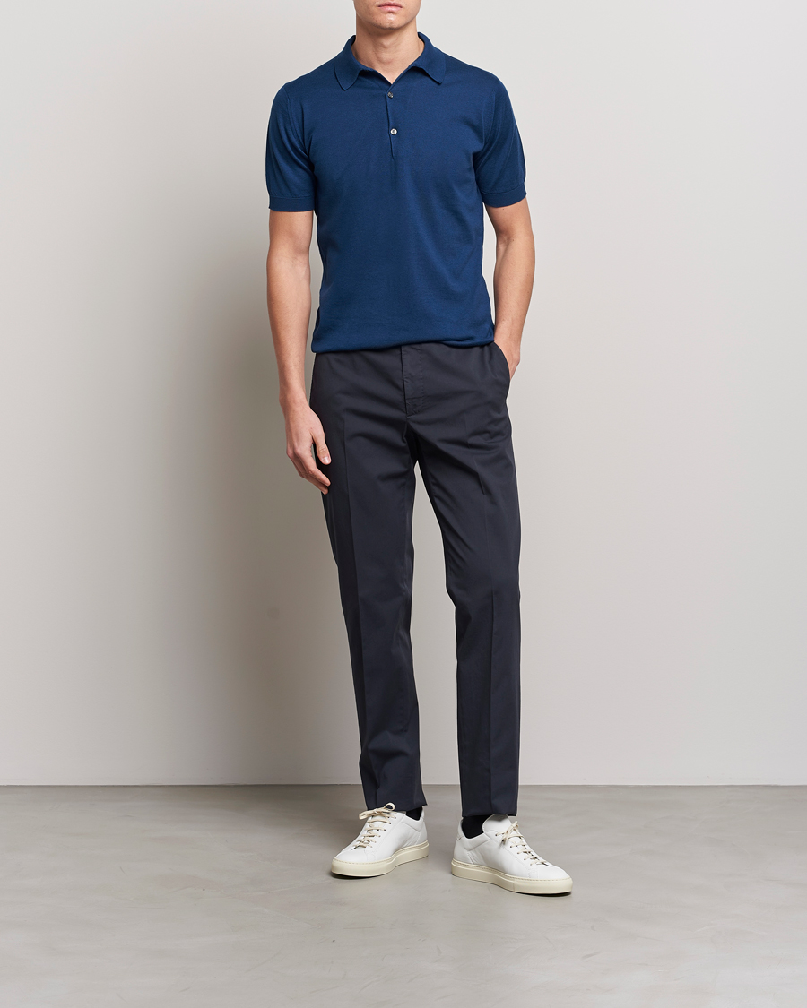 Herre | Pikéer | John Smedley | Adrian Slim Fit Sea Island Polo Indigo