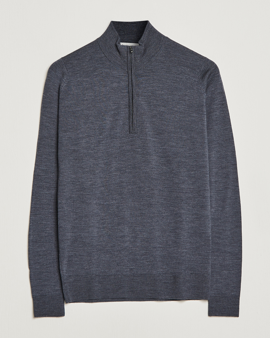 Herre | Gensere | John Smedley | Barrow Extra Fine Merino Half Zip Charcoal