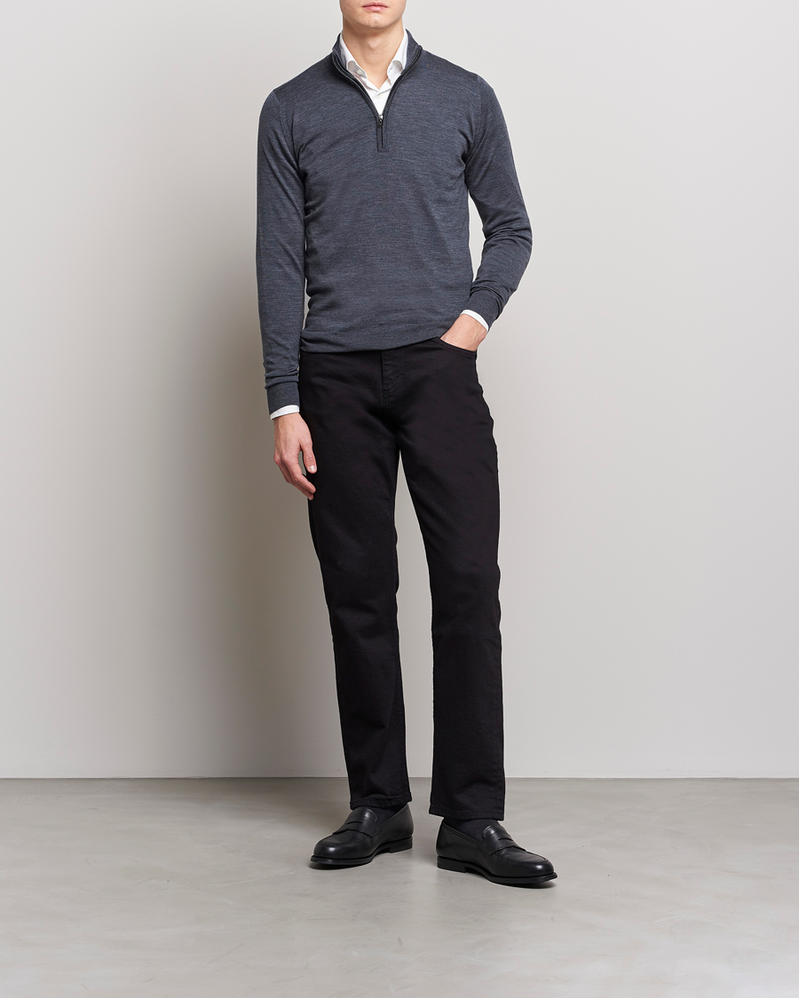 Herre | Gensere | John Smedley | Barrow Extra Fine Merino Half Zip Charcoal