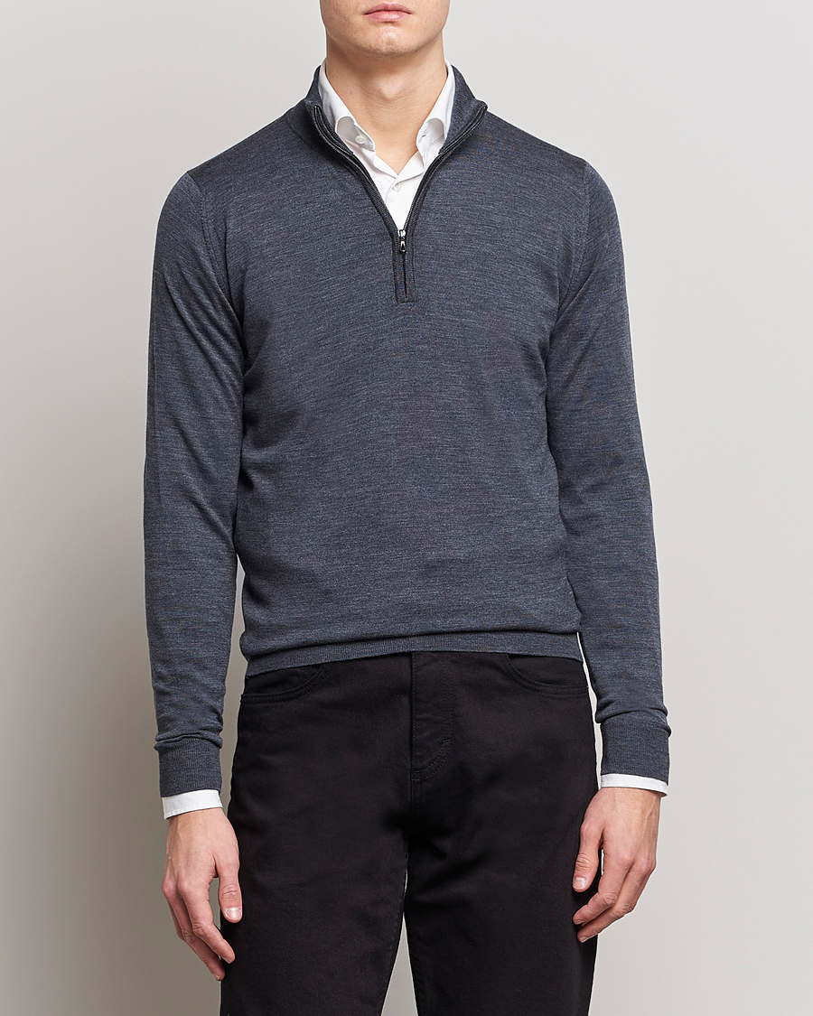 Herre | Avdelinger | John Smedley | Barrow Extra Fine Merino Half Zip Charcoal