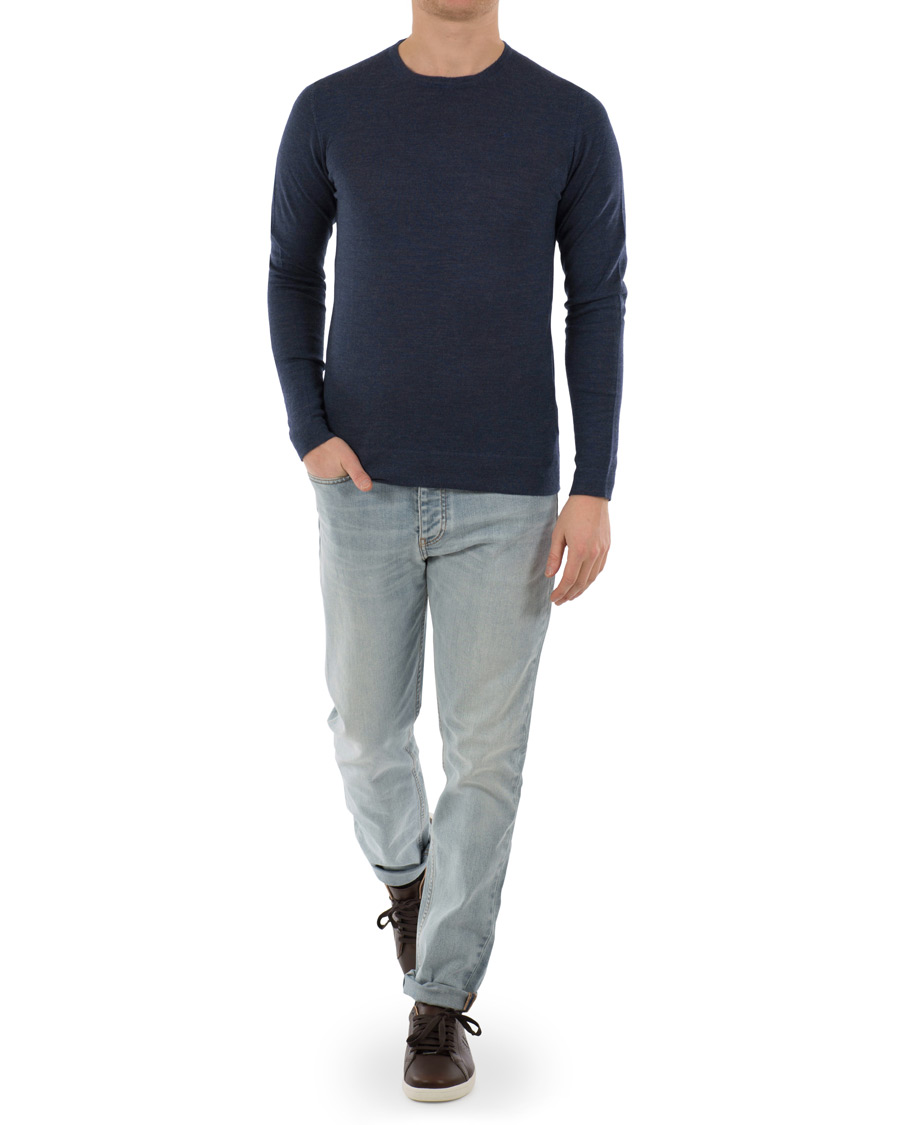 Herre | Gensere | J.Lindeberg | Newman Merino Crew Neck Pullover Mid Blue