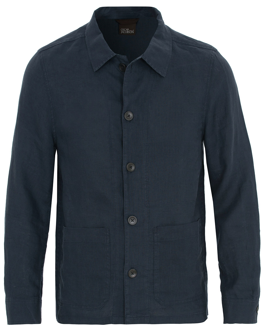 Herre | Jakker | Oscar Jacobson | Hannes Linen Shirt Jacket Navy
