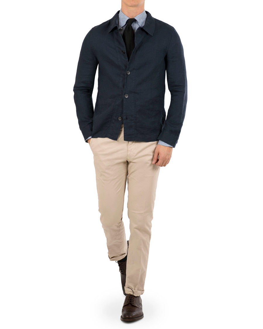 Herre | Jakker | Oscar Jacobson | Hannes Linen Shirt Jacket Navy