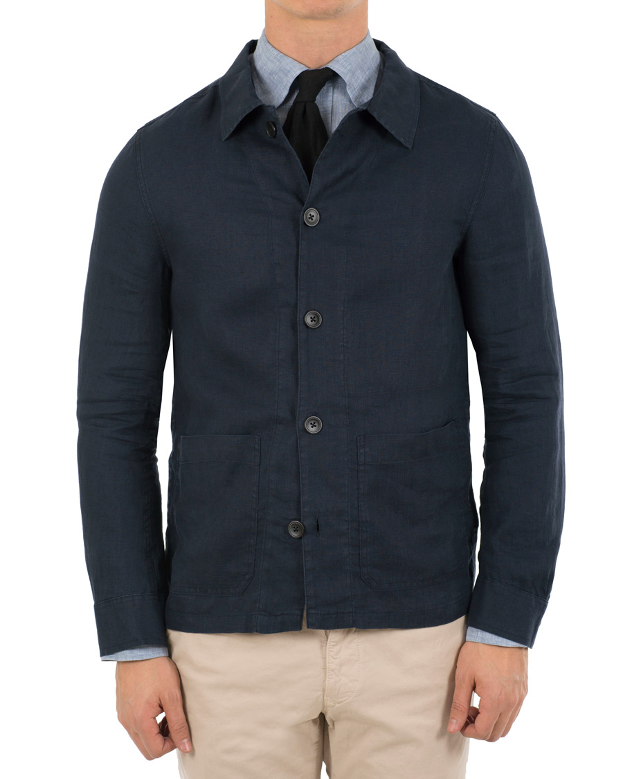 Herre | Jakker | Oscar Jacobson | Hannes Linen Shirt Jacket Navy