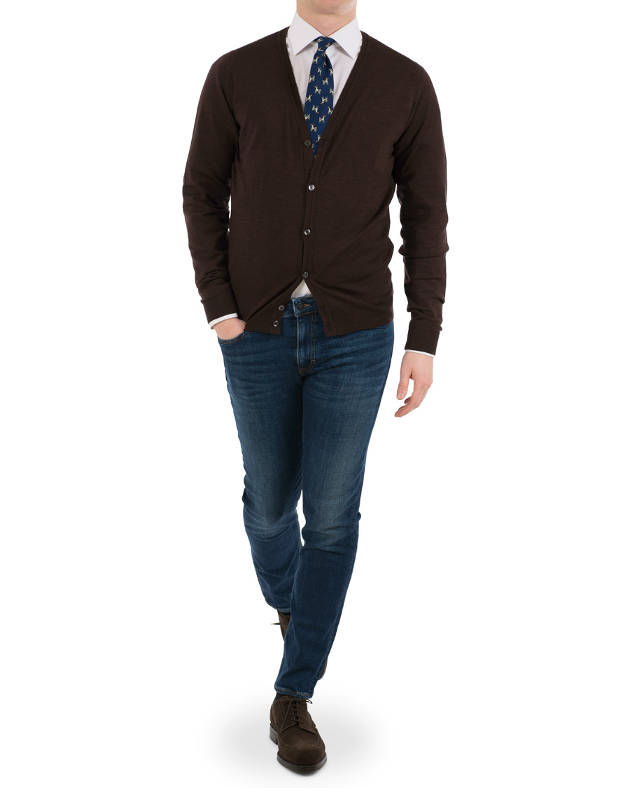 Herre | Gensere | John Smedley | Petworth Merino Cardigan Chestnut