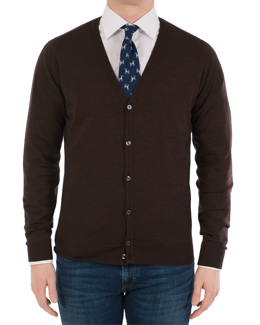 Herre | Gensere | John Smedley | Petworth Merino Cardigan Chestnut