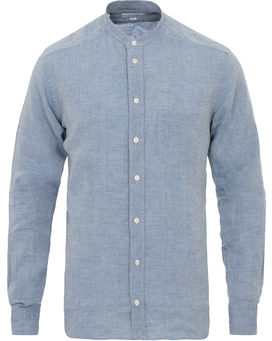 Herre | Skjorter | Eton | Slim Fit Linen Grandad Collar Shirt Light Blue