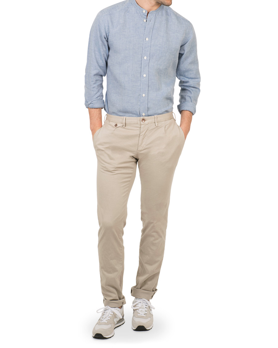 Herre | Skjorter | Eton | Slim Fit Linen Grandad Collar Shirt Light Blue