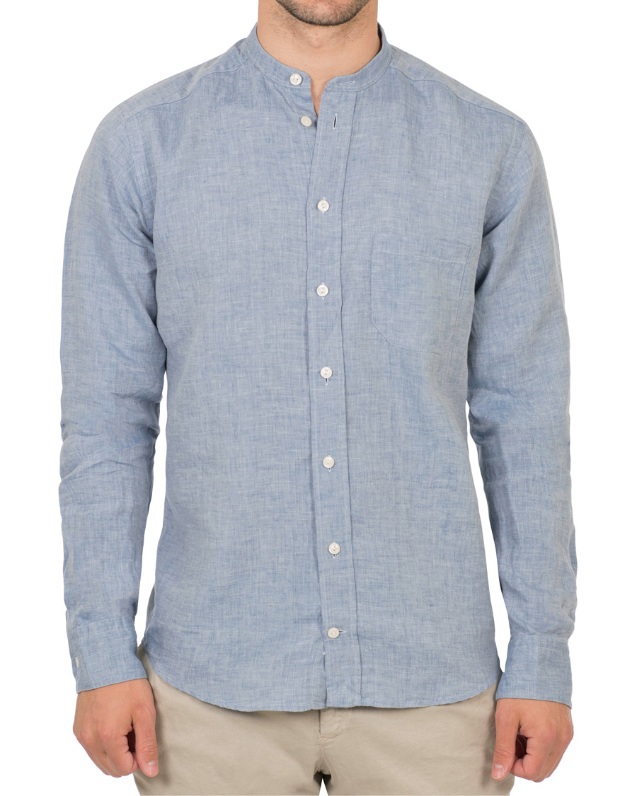 Herre | Skjorter | Eton | Slim Fit Linen Grandad Collar Shirt Light Blue