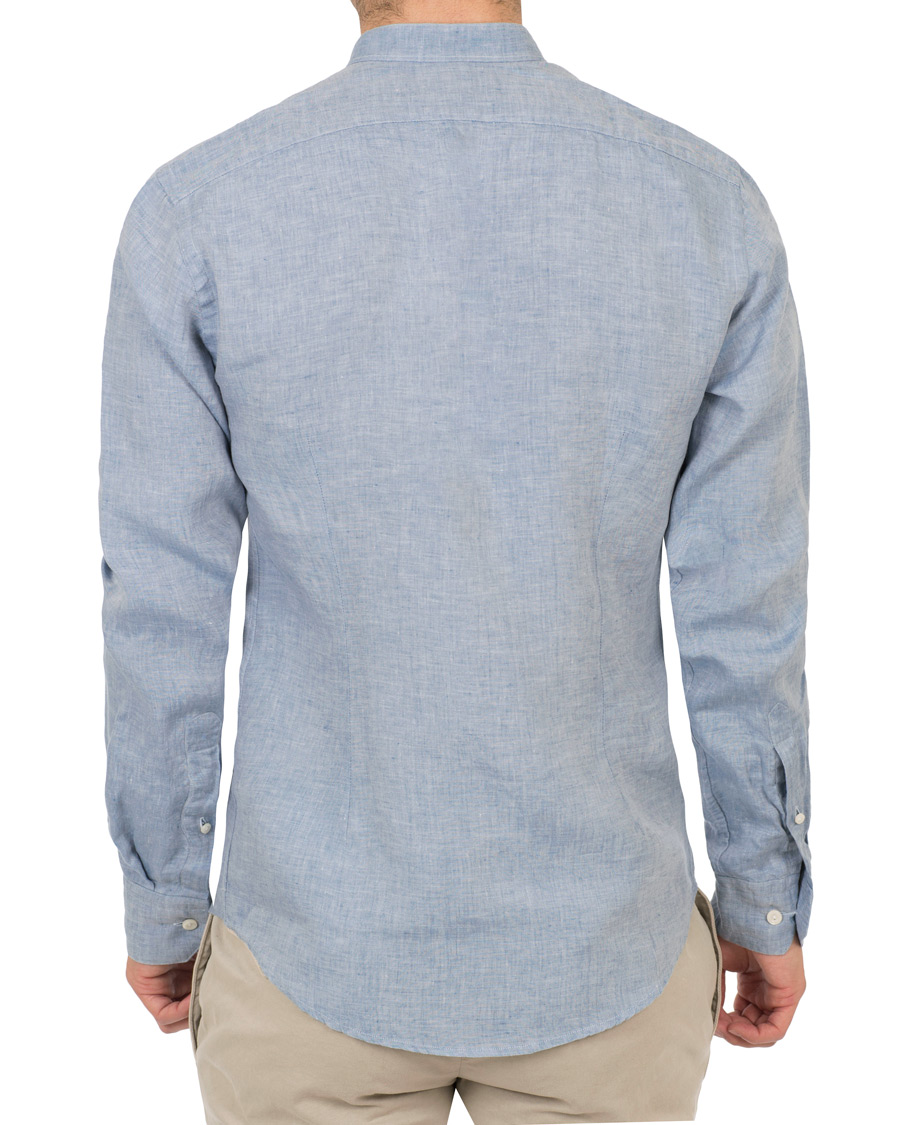 Herre | Skjorter | Eton | Slim Fit Linen Grandad Collar Shirt Light Blue