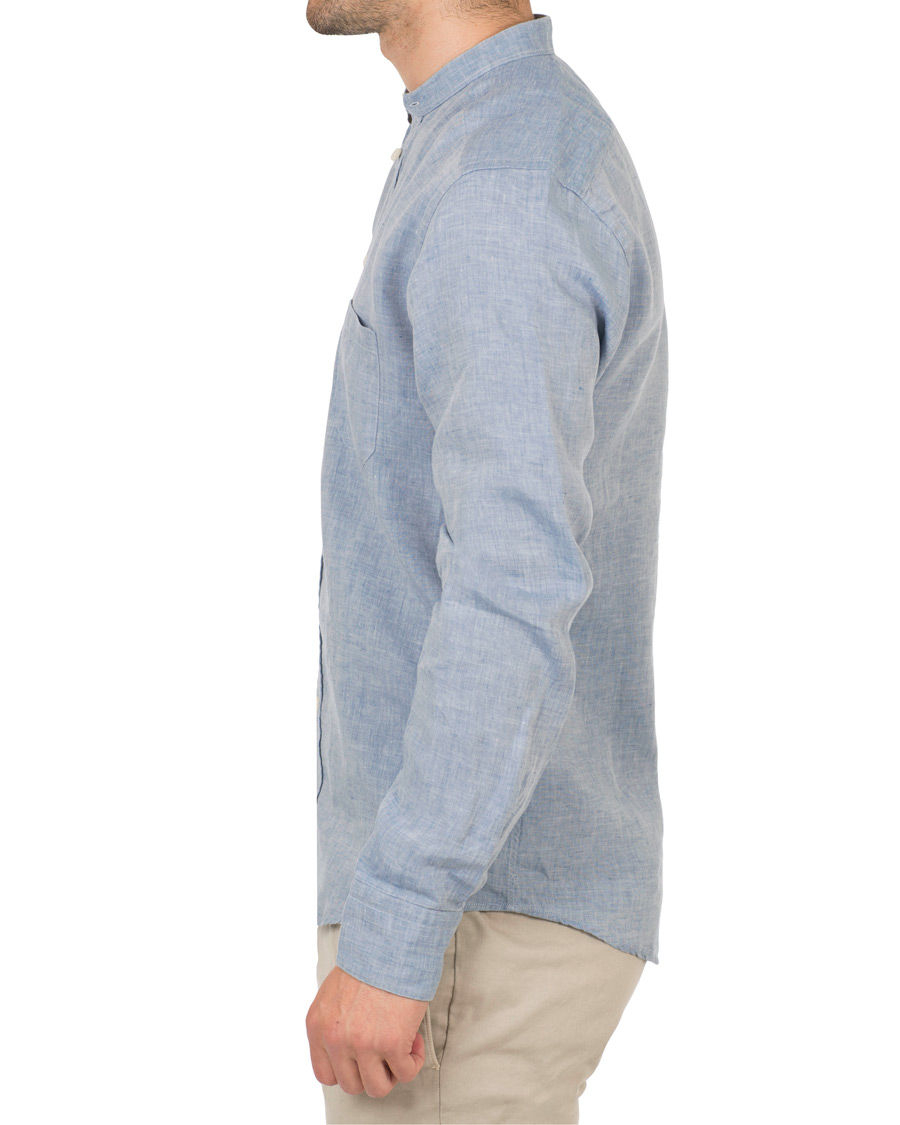 Herre | Skjorter | Eton | Slim Fit Linen Grandad Collar Shirt Light Blue