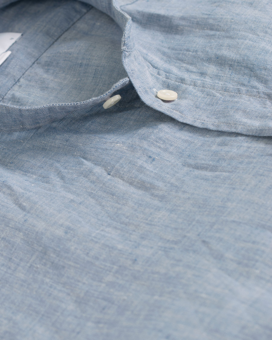 Herre | Skjorter | Eton | Slim Fit Linen Grandad Collar Shirt Light Blue