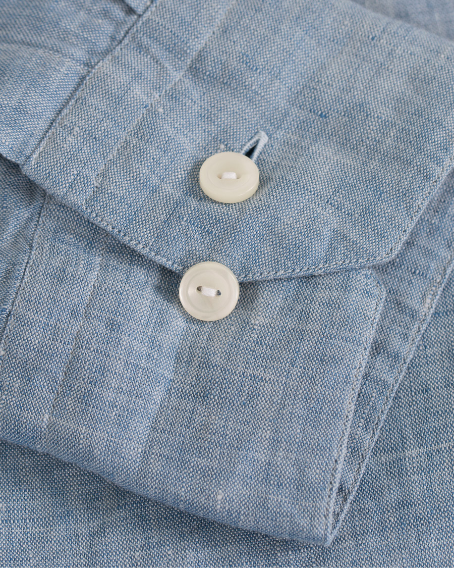 Herre | Skjorter | Eton | Slim Fit Linen Grandad Collar Shirt Light Blue