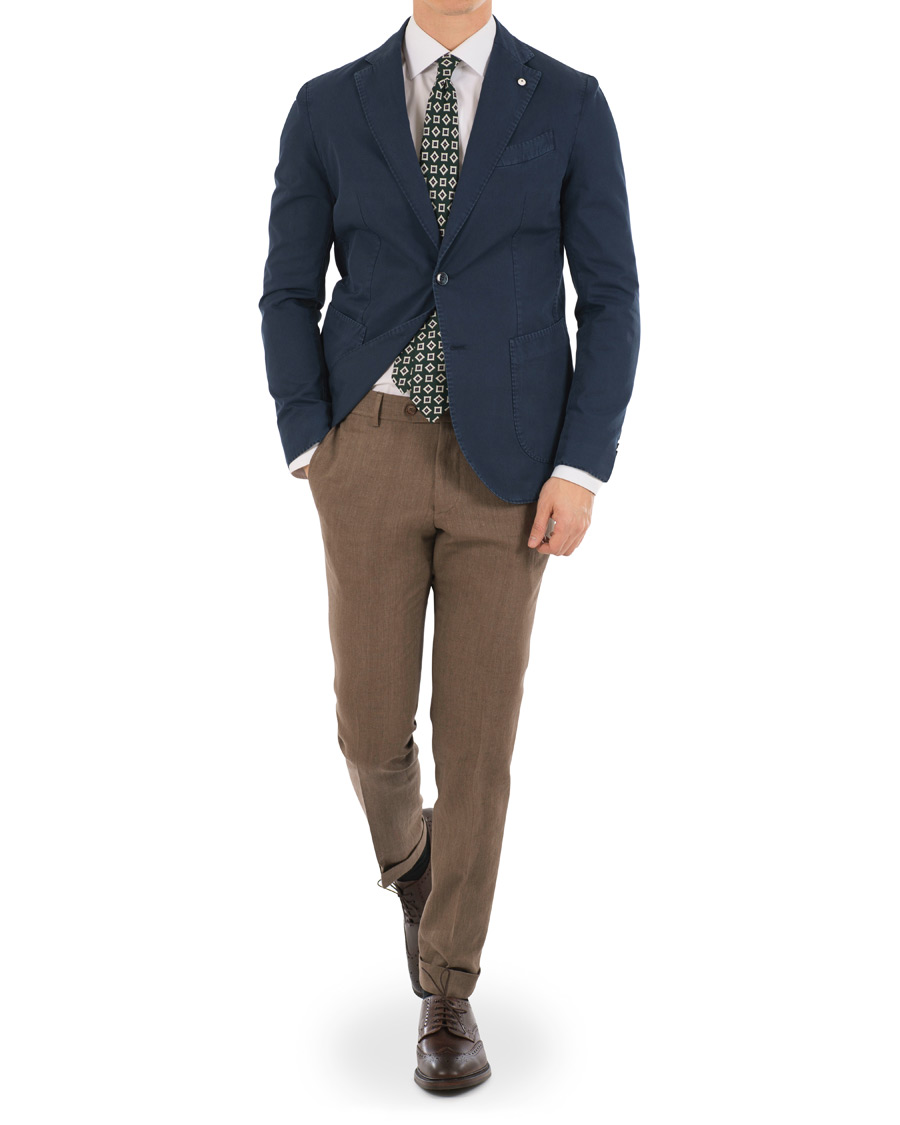 Herre | Bukser | Morris Heritage | Fred Oxford Linen/Cotton Turn Up Trousers Brown