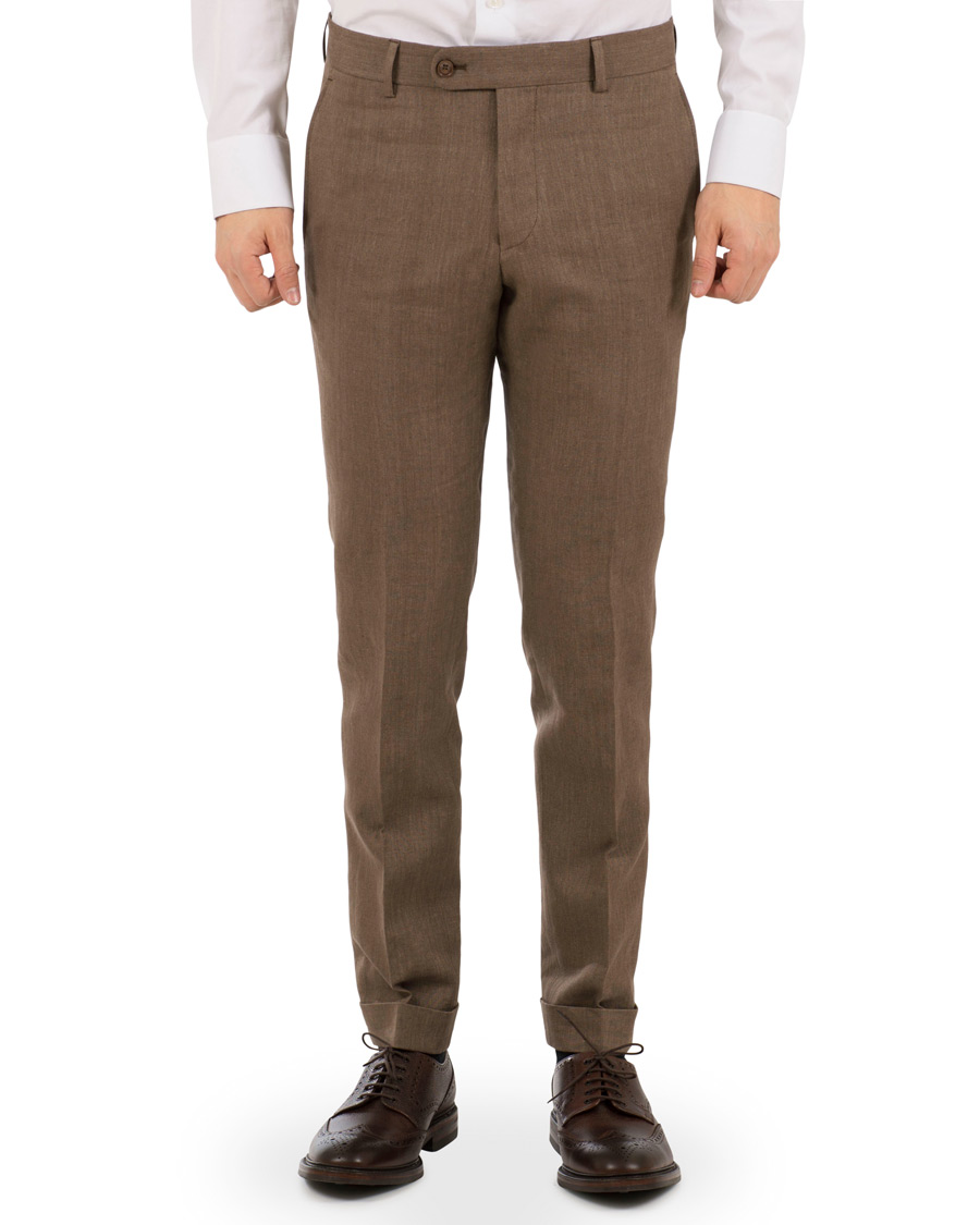 Herre | Bukser | Morris Heritage | Fred Oxford Linen/Cotton Turn Up Trousers Brown