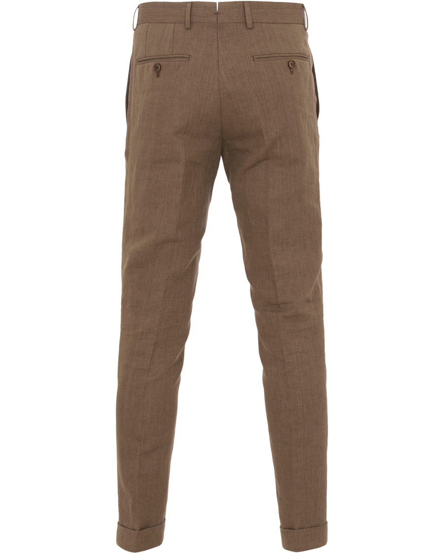 Herre | Bukser | Morris Heritage | Fred Oxford Linen/Cotton Turn Up Trousers Brown