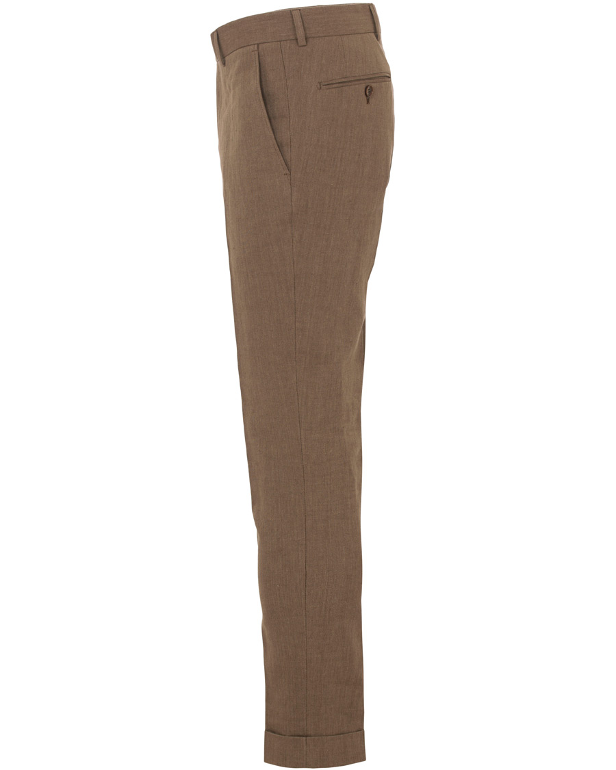 Herre | Bukser | Morris Heritage | Fred Oxford Linen/Cotton Turn Up Trousers Brown