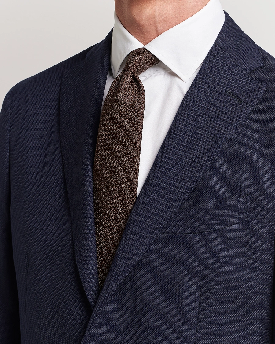 Herre | Slips | Drake's | Large Knot Handrolled Grenadine Silk Tie Brown