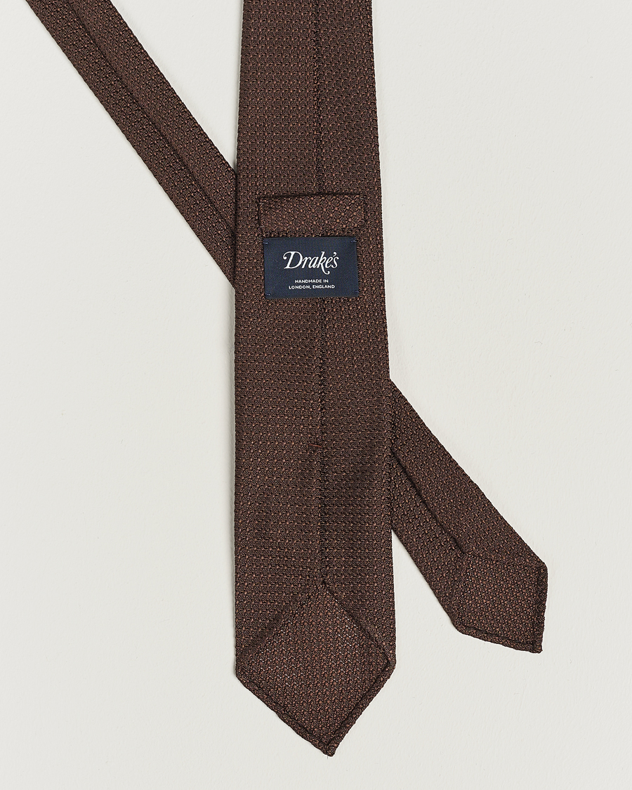 Herre | Slips | Drake's | Silk Grenadine Handrolled 8 cm Tie Brown
