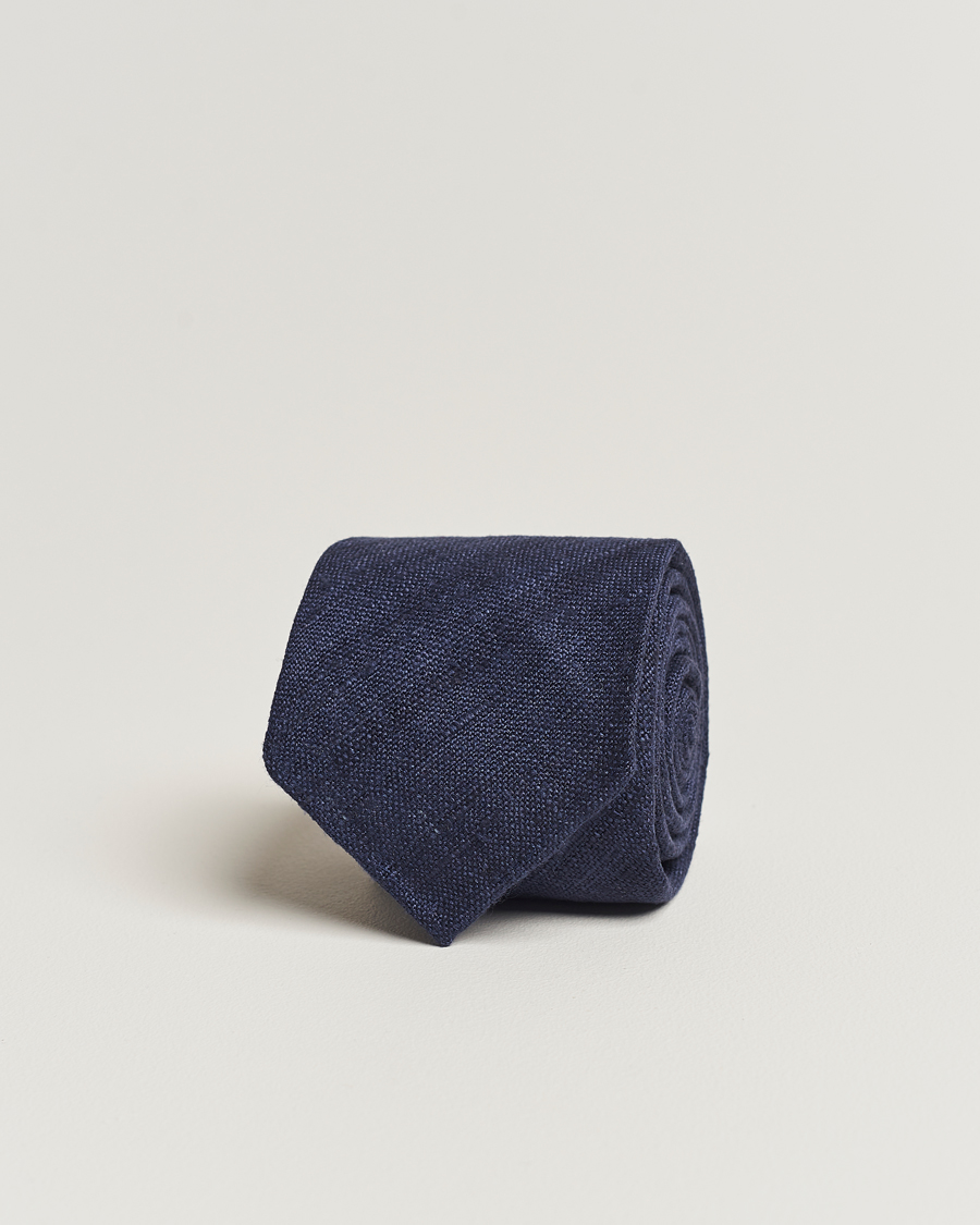 Herre | Slips | Drake's | Silk Tussah Handrolled Tie Navy