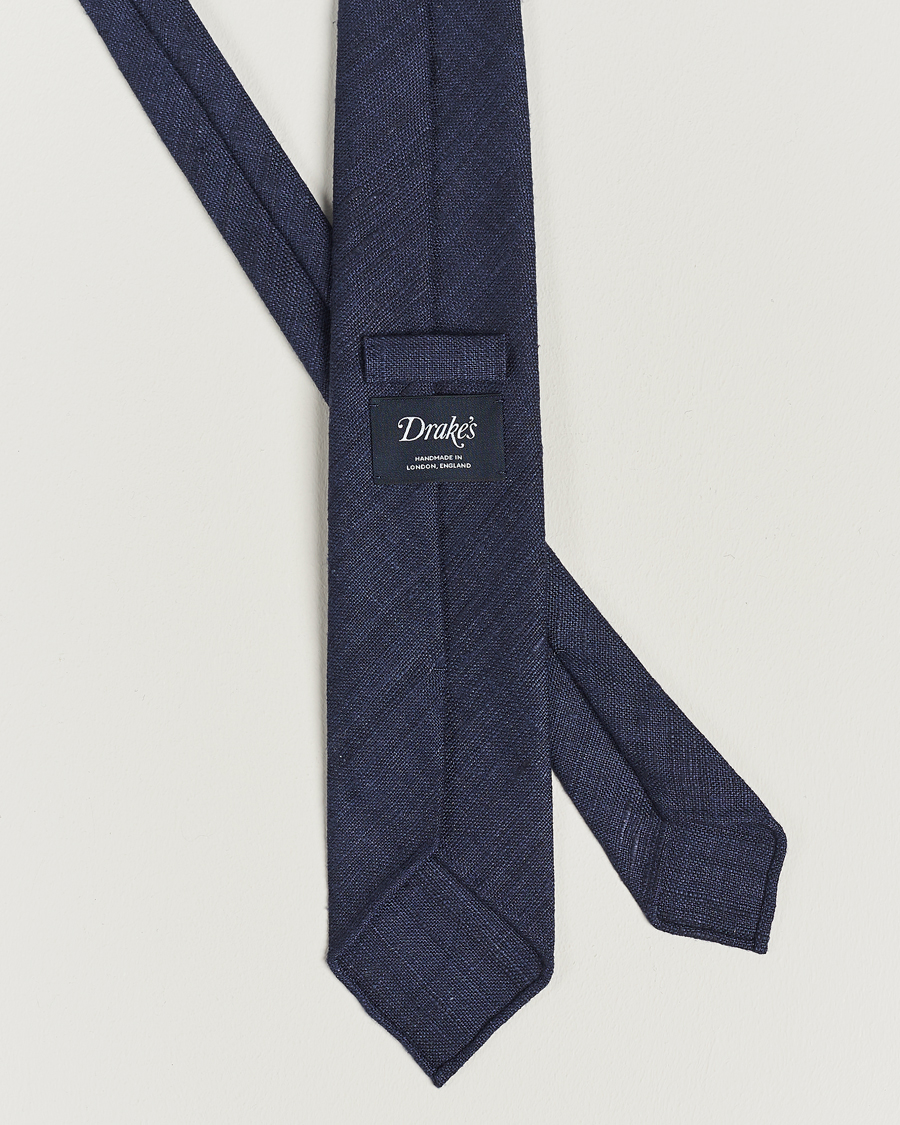 Herre | Slips | Drake's | Silk Tussah Handrolled Tie Navy