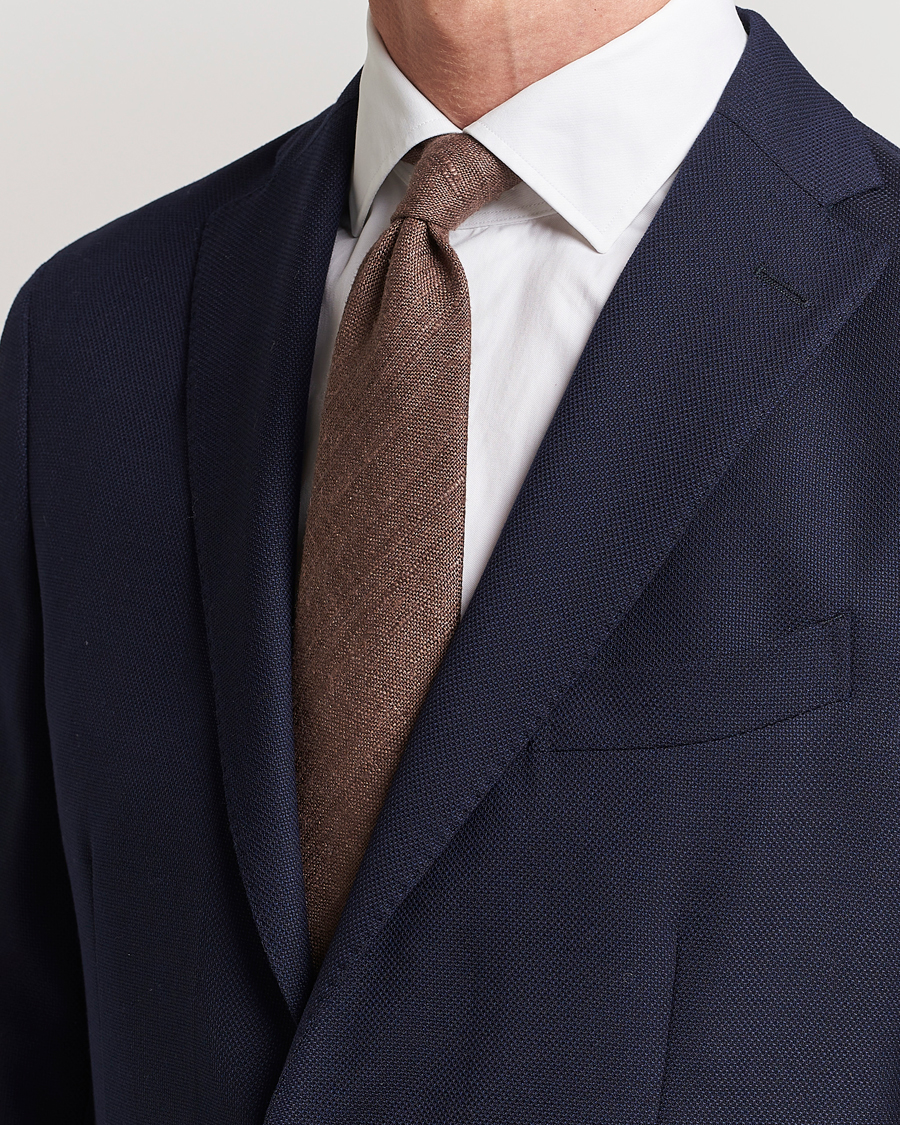 Herre |  | Drake's | Tussah Silk Handrolled 8 cm Tie Brown