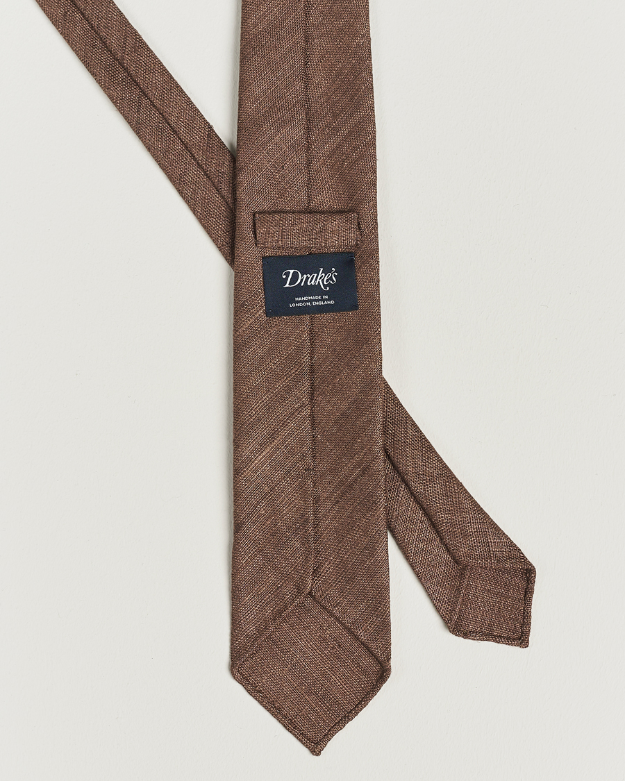 Herre | Slips | Drake's | Tussah Silk Handrolled 8 cm Tie Brown
