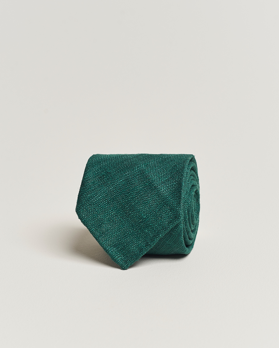 Herre | Slips | Drake's | Silk Tussah Handrolled Tie Green