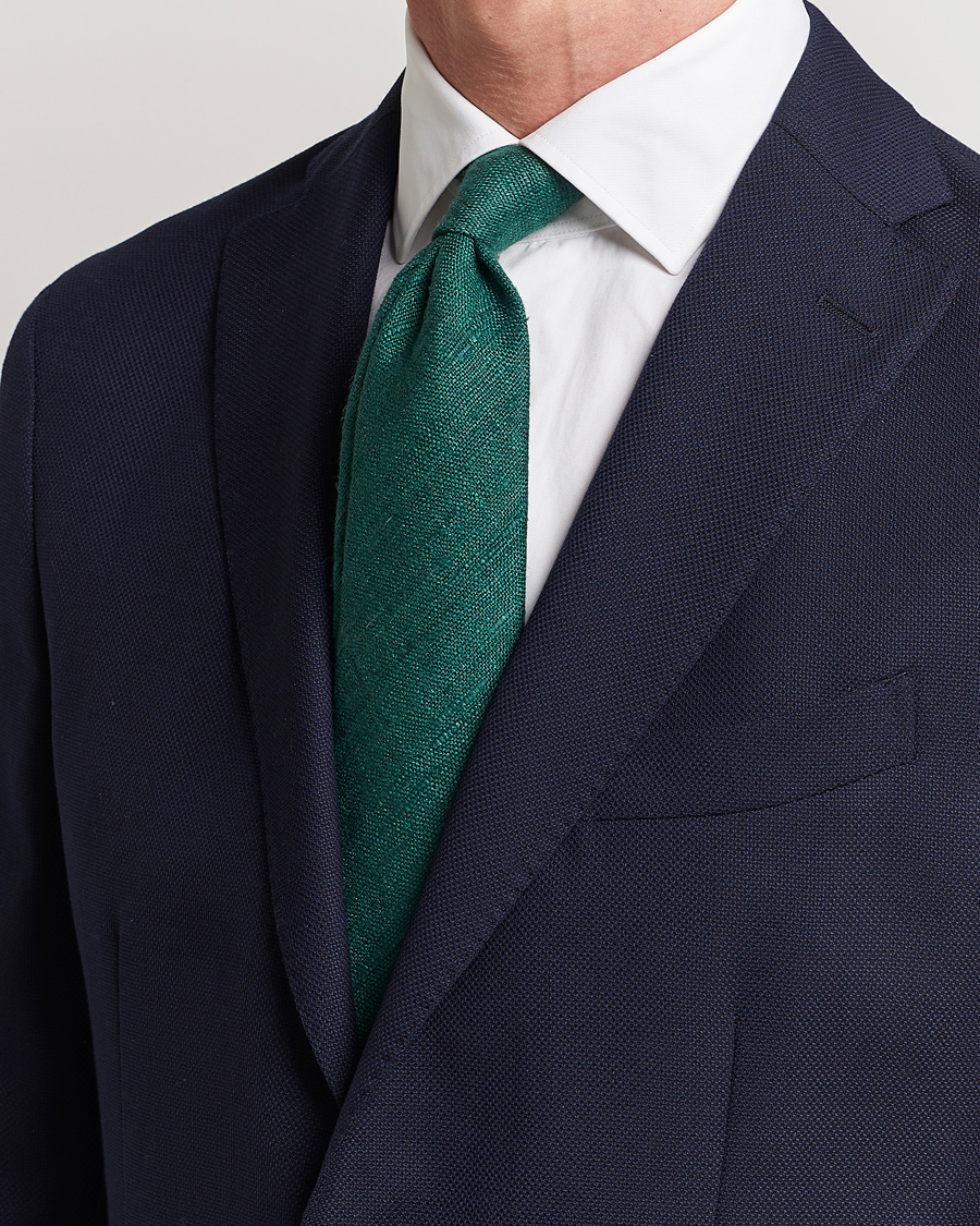 Herre | Best of British | Drake's | Tussah Silk Handrolled 8 cm Tie Green