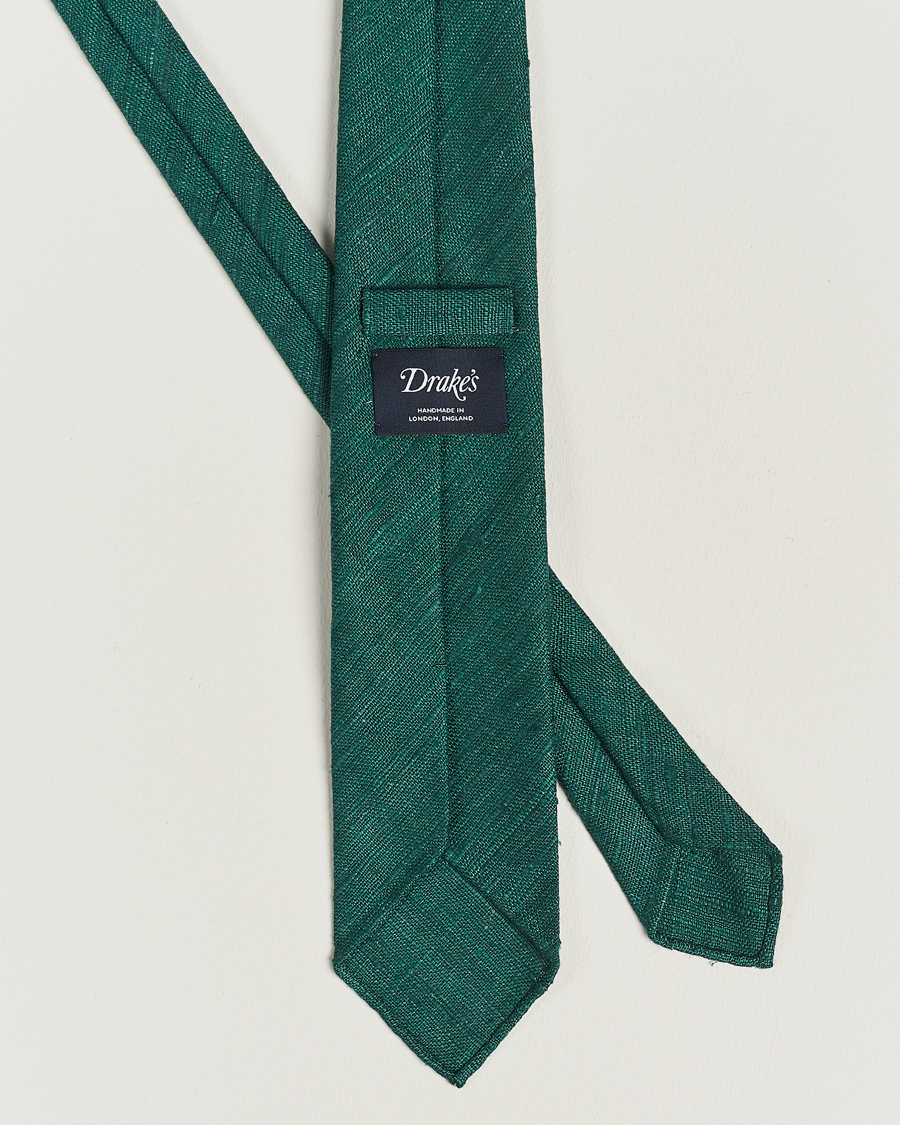 Herre | Slips | Drake's | Silk Tussah Handrolled Tie Green