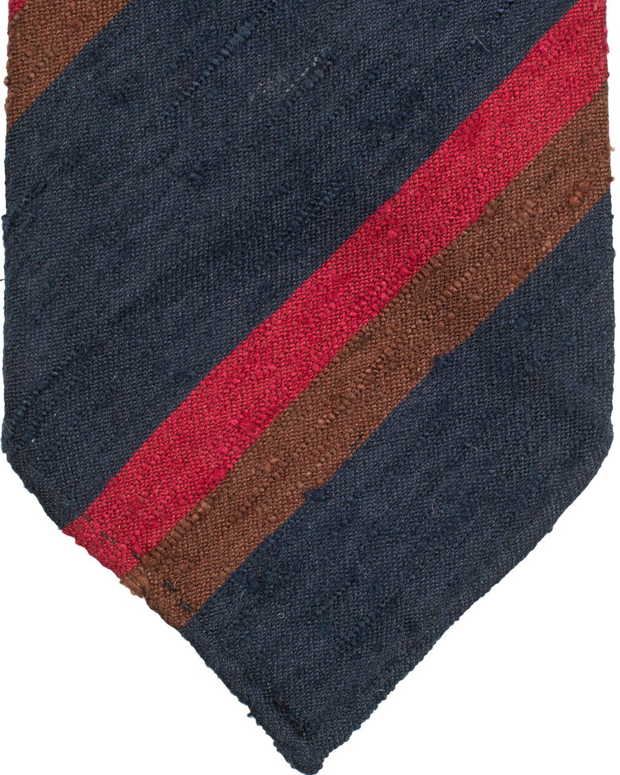 Herre | Drake's Shantung Silk Stripe Handrolled 8 cm Tie Navy/Red/Brown | Drake's | Shantung Silk Stripe Handrolled 8 cm Tie Navy/Red/Brown