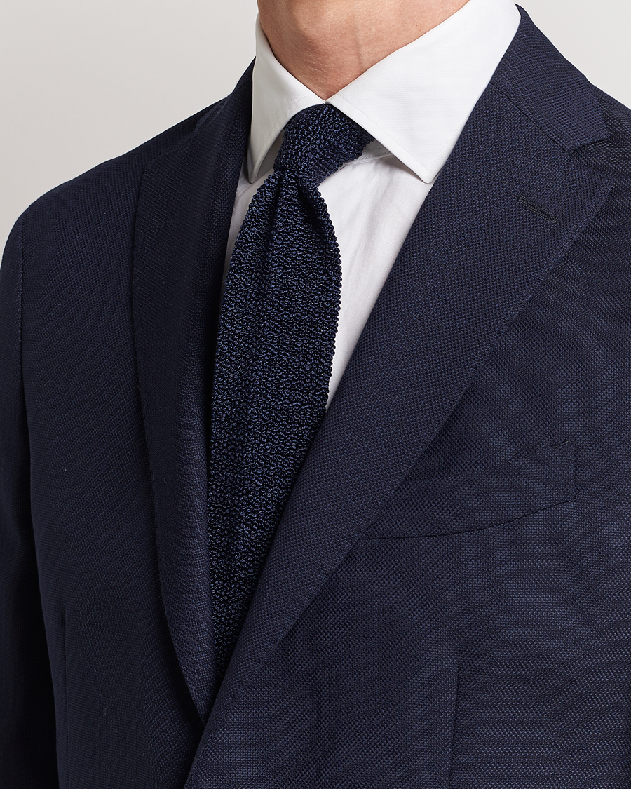 Herre | Avdelinger | Drake's | Knitted Silk 6.5 cm Tie Navy