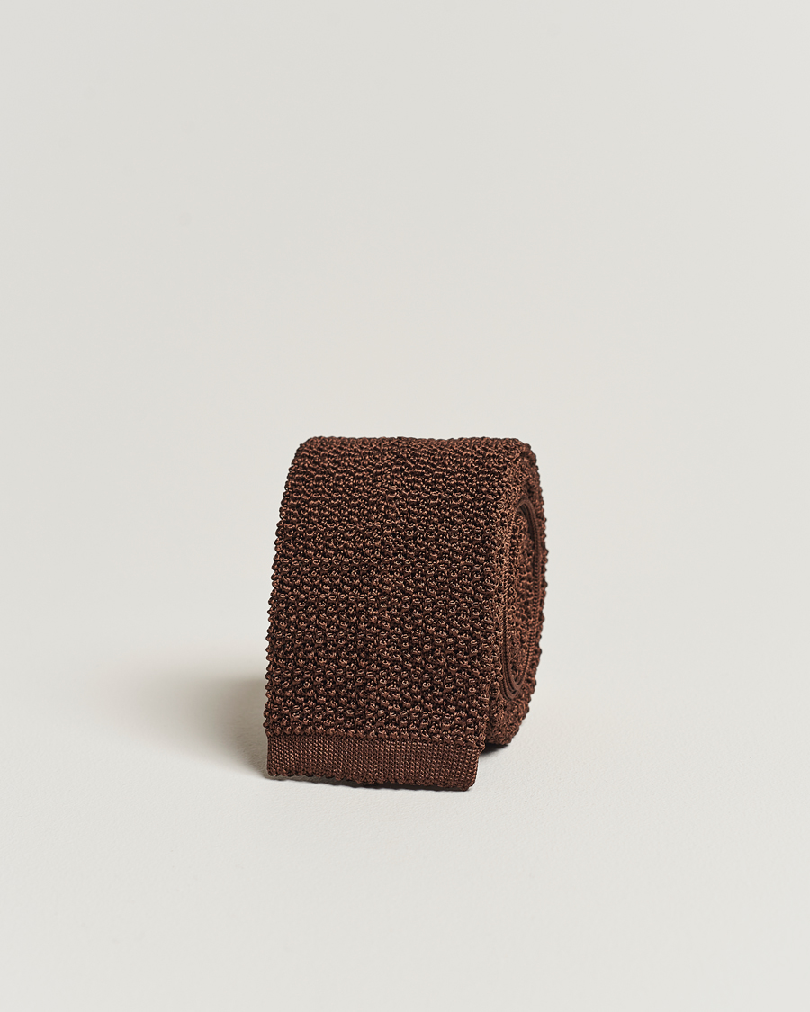 Herre | Slips | Drake's | Knitted Silk 6.5 cm Tie Brown