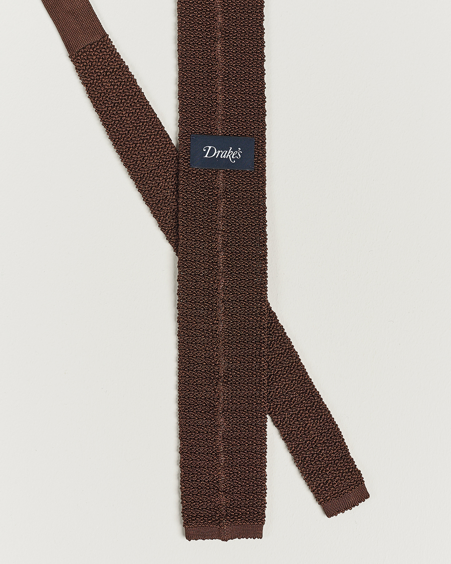 Herre | Drake's Knitted Silk 6.5 cm Tie Brown | Drake's | Knitted Silk 6.5 cm Tie Brown