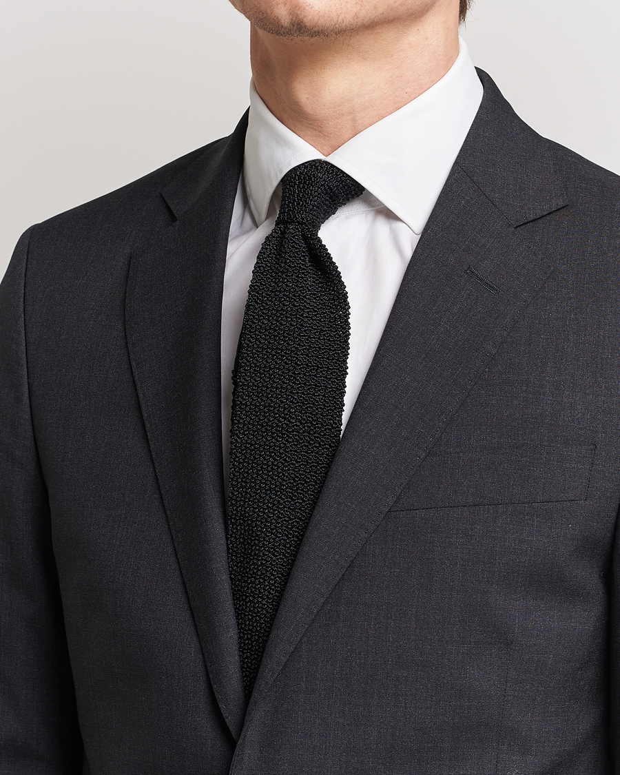 Herre | Drake's Knitted Silk 6.5 cm Tie Black | Drake's | Knitted Silk 6.5 cm Tie Black