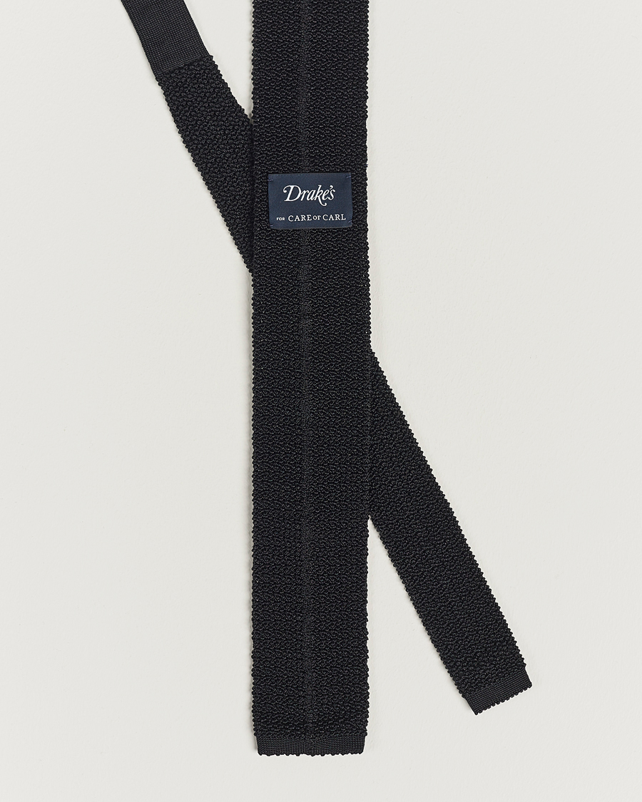 Herre | Drake's Knitted Silk 6.5 cm Tie Black | Drake's | Knitted Silk 6.5 cm Tie Black