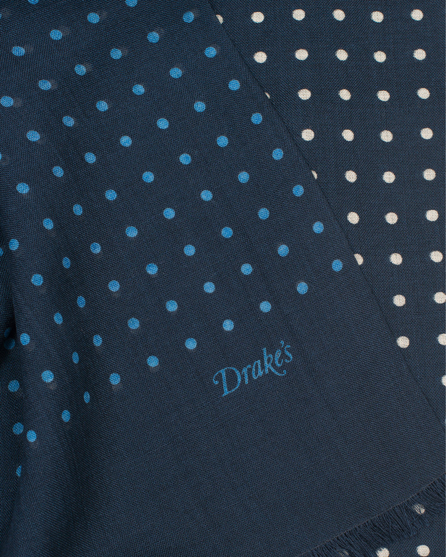 Herre | Drake's Wool/Silk Classic Spot Scarf Navy/White/Blue | Drake's | Wool/Silk Classic Spot Scarf Navy/White/Blue
