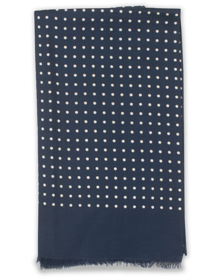Herre | Drake's Wool/Silk Classic Spot Scarf Navy/White/Blue | Drake's | Wool/Silk Classic Spot Scarf Navy/White/Blue