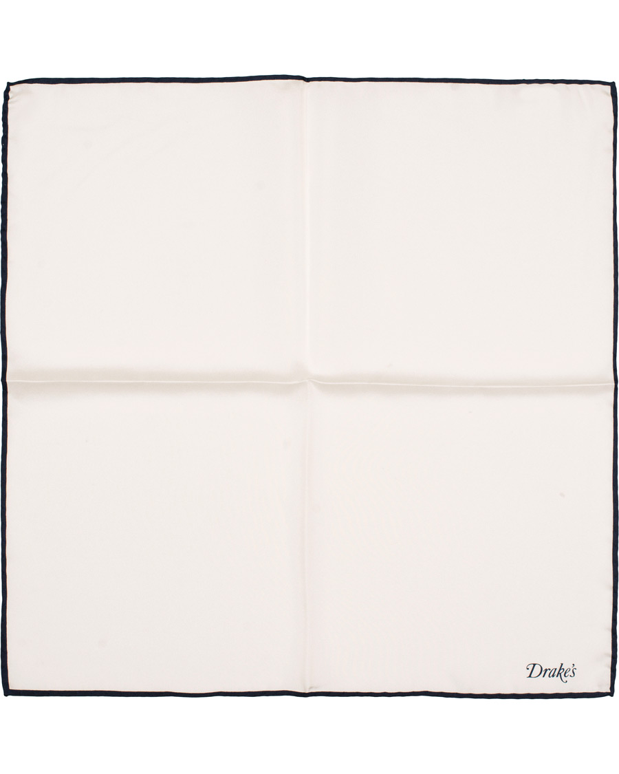 Herre | Drake's Silk Twill Pocket Square White | Drake's | Silk Twill Pocket Square White
