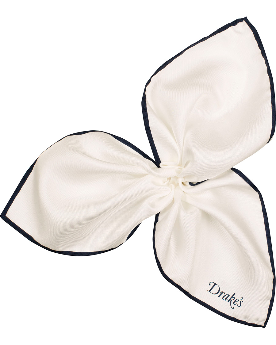 Herre | Drake's Silk Twill Pocket Square White | Drake's | Silk Twill Pocket Square White