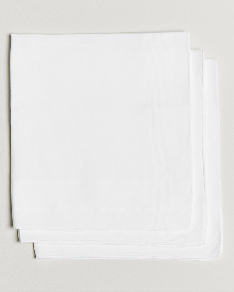 Herre | Drake's 3-Pack Linen Pocket Square White | Drake's | 3-Pack Linen Pocket Square White