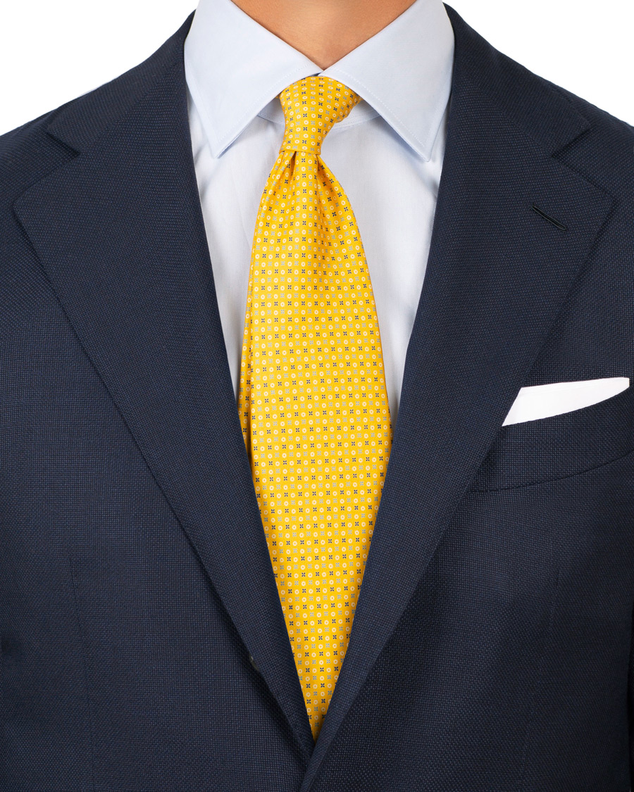 Herre | E. Marinella 7-Fold Printed Micro Pattern Silk Tie Bright Yellow 8 cm | E. Marinella | 7-Fold Printed Micro Pattern Silk Tie Bright Yellow 8 cm