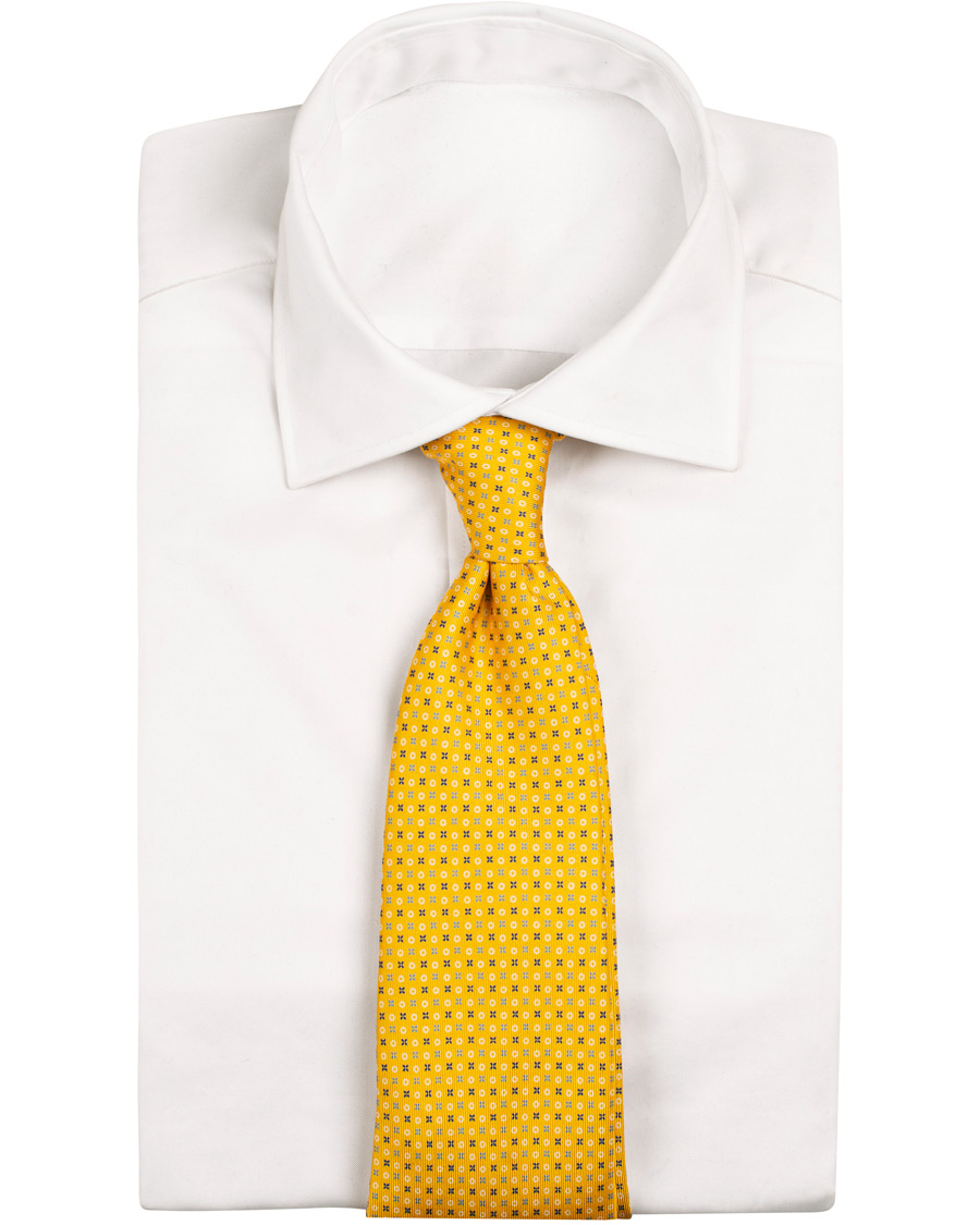 Herre | E. Marinella 7-Fold Printed Micro Pattern Silk Tie Bright Yellow 8 cm | E. Marinella | 7-Fold Printed Micro Pattern Silk Tie Bright Yellow 8 cm