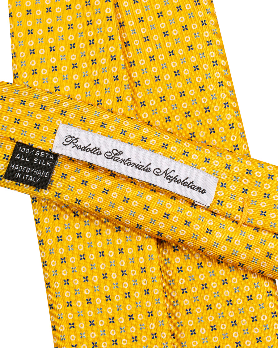 Herre | E. Marinella 7-Fold Printed Micro Pattern Silk Tie Bright Yellow 8 cm | E. Marinella | 7-Fold Printed Micro Pattern Silk Tie Bright Yellow 8 cm