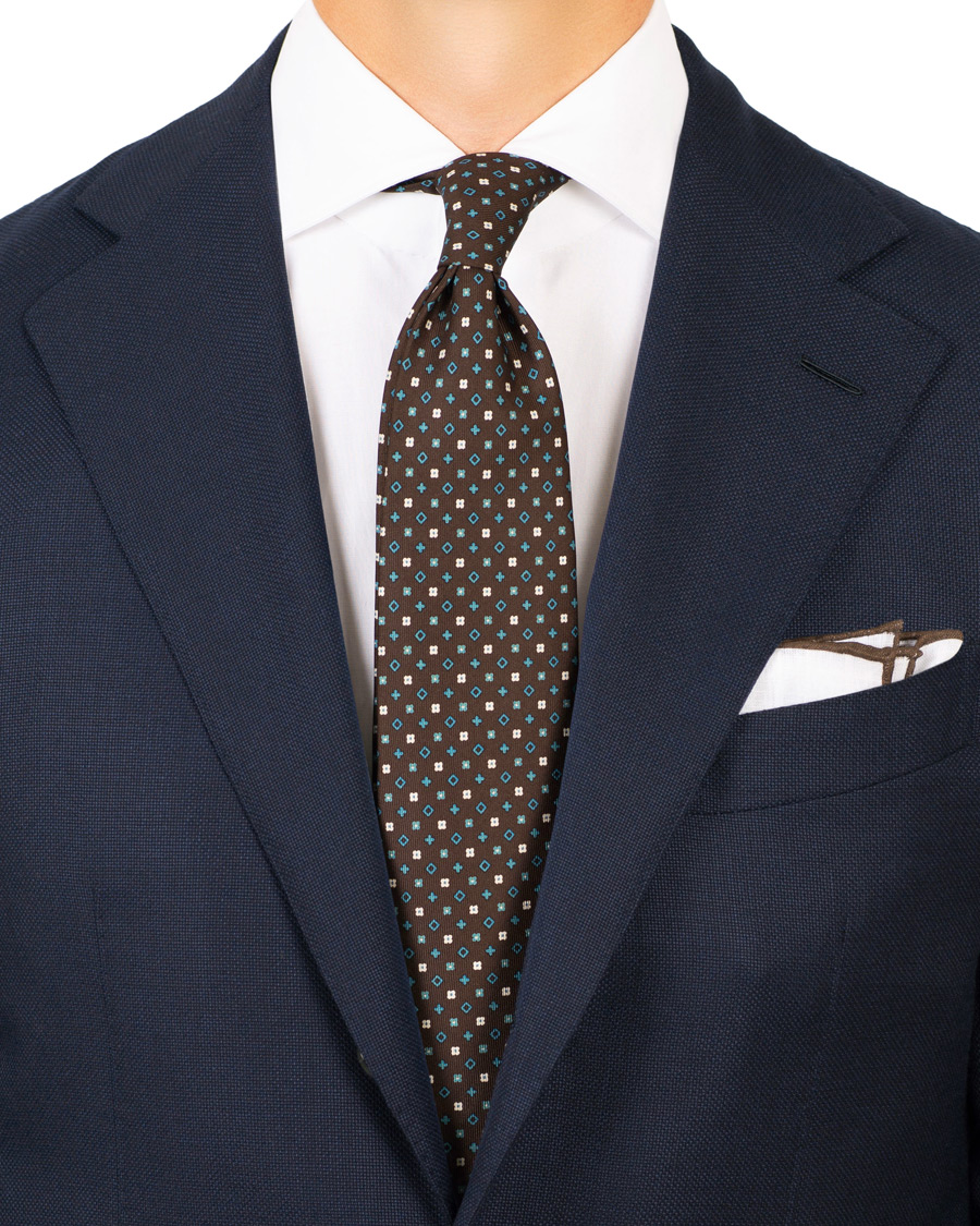 Herre | E. Marinella 7-Fold Printed Micro Pattern Silk Tie Brown/Teal 8 cm | E. Marinella | 7-Fold Printed Micro Pattern Silk Tie Brown/Teal 8 cm