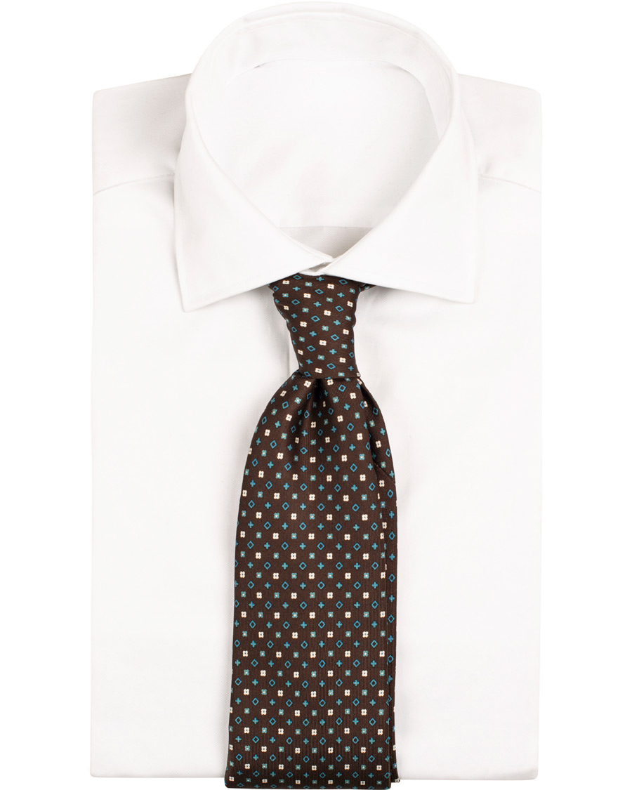 Herre | E. Marinella 7-Fold Printed Micro Pattern Silk Tie Brown/Teal 8 cm | E. Marinella | 7-Fold Printed Micro Pattern Silk Tie Brown/Teal 8 cm