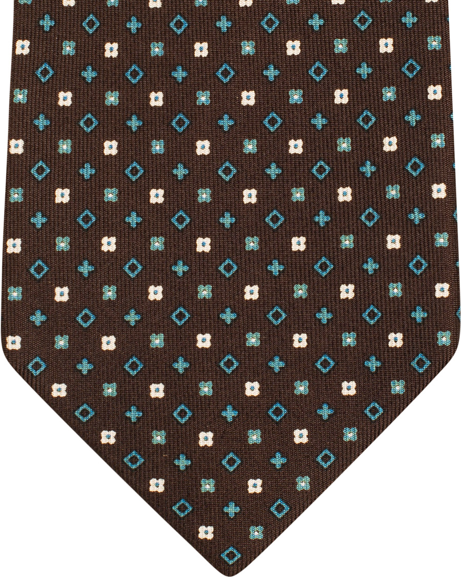 Herre | E. Marinella 7-Fold Printed Micro Pattern Silk Tie Brown/Teal 8 cm | E. Marinella | 7-Fold Printed Micro Pattern Silk Tie Brown/Teal 8 cm
